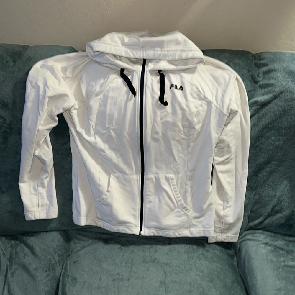 Fila sport XL white and black zippered hoodie stained
